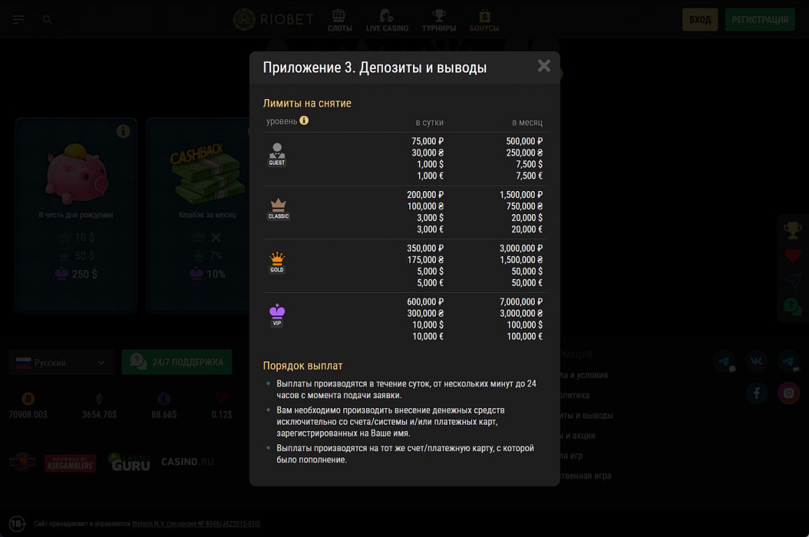 Условия по депозитам